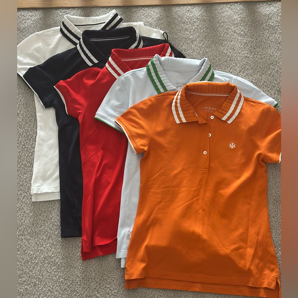 Set of 2 Tory Sport PERFORMANCE PIQUÉ PLEATED COLLAR POLOS Size XS